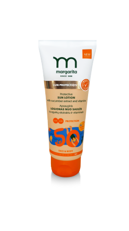 MARGARITA ALLERGY CERTIFIED Apsauginis losjonas nuo saulės vaikams su agurkų ekstraktu ir vitaminais SPF50 75ml