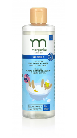 MARGARITA ALLERGY CERTIFIED Bekvapis plaukų ir kūno prausiklis vaikams su agurkų ekstraktu, 250ml